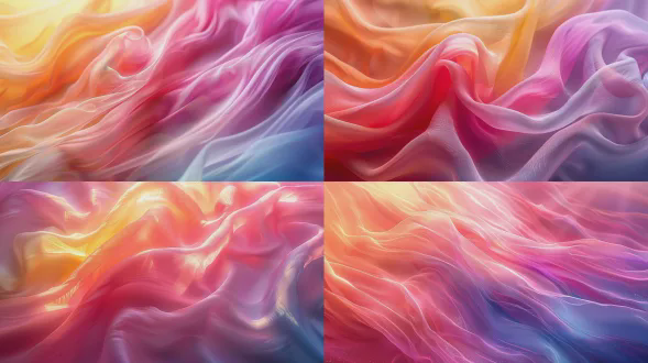 彩虹渐变绸缎壁纸，水平构图，粉色中调饱和度中，柔和线条，柔和光线，微侧视角，中长焦镜头，平静