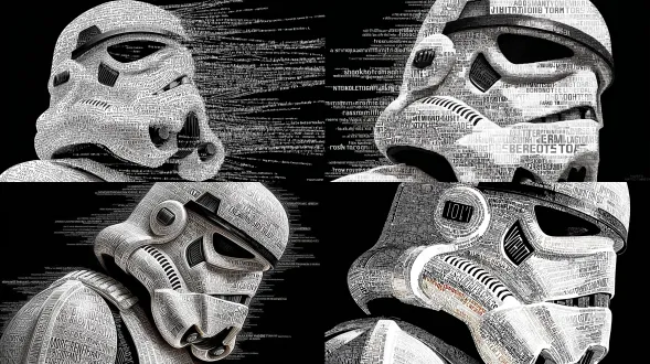 ascii art, stormtrooper, white text, black background