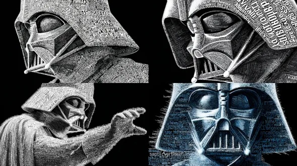 ascii art, darth vader, white text, black background