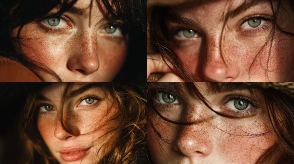 面容绝美，眉似新月，眼含秋波，眼神中透着温柔与娇羞，皮肤白皙吹弹可破，近镜头拍摄，上半身入境。唯美光影，魅力人像，创意，细腻光影，光影中的人像，高清，艺术感，单反微距镜头拍摄，侧逆光，真实感，柔和的光线从侧面照来，静谧和谐氛围，细节逼真，视觉艺术，大师真实摄影，阳光折射，镂空处透光，光线追踪，极细致的线条和肌理，明亮，边缘光，大师级构图