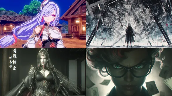 shenhe，genshin impact，cg，电影灯光，3d，超真实感，电影截图，中镜头，正面视图，直接面对相机，站立姿势，优雅姿势，详细表情，白皙皮肤，精致，佩戴武器，空中阁楼古建筑群背景