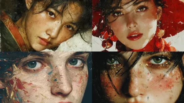 画笔厚涂，笔触纹理清晰，画面通过细腻的笔触和丰富的色彩层次塑造主体与场景，质感逼真，整体兼具艺术感，大透视，杰作，最佳品质，8k分辨率，超精细插画五官精致，五官清晰，皮肤珠光，光影细腻，色彩层次丰富，画风细腻，色彩鲜艳深色调国风油画重彩，唯美深色，圆形镂空中式窗格，海棠红，金边效应