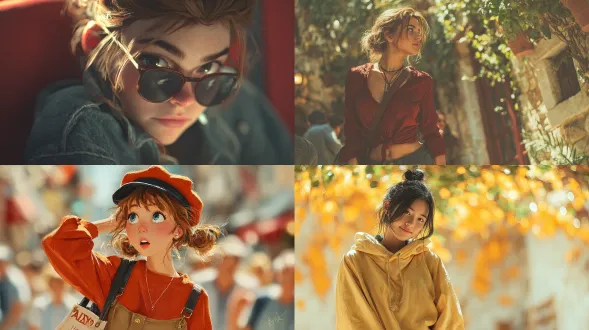 一位可爱又有型的年轻女孩，身着现代休闲装，拥有自然美感，画面光线柔和、色彩鲜明，呈现出照片级写实肖像效果，细节丰富，极具电影质感。