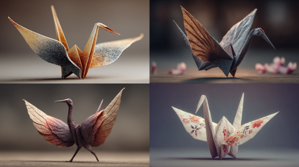 single paper crane on a blank surface, soft shadows, neutral palette