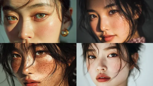 肖像特写，20 岁韩国女性，拥有惊艳的女星级面容与超精细五官，肌肤无瑕，眼神灵动，妆容精致自然，姿态优雅。采用自然日光拍摄，面部有柔和高光，电影感摄影风格。器材为索尼 a7r iv 相机、85mm 镜头，光圈 f/1.8，快门速度 1/250 秒，感光度 iso 100。