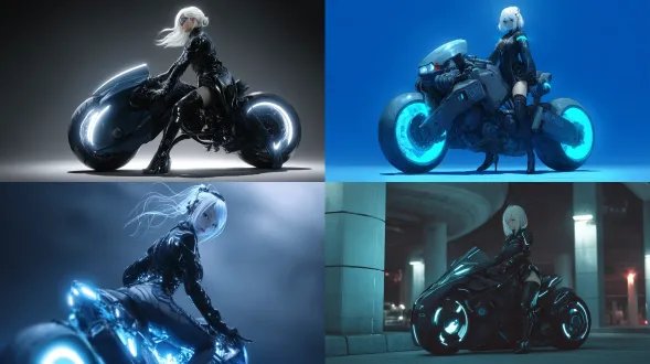 the anime girl in the black leather outfit with glowing light on , white hair, in the style of the blue rider, commission for, mechanized precision, cobra, charles spencelayh, m42 mount