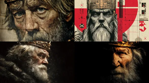 为戴着王冠的老国王制作的海报，风格为索尔