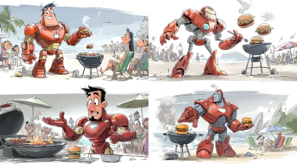 钢铁侠在海滩派对上烤汉堡