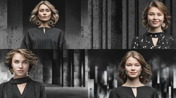 一位身着华夫格面料中长连衣裙的26岁欧洲职业女性，配有木质耳鼓。整体造型合身且优雅，顺滑且垂坠感强，呈现休闲风格，领口有特殊设计。背景是简约城市环境，无自然光，照片为全身正面视角