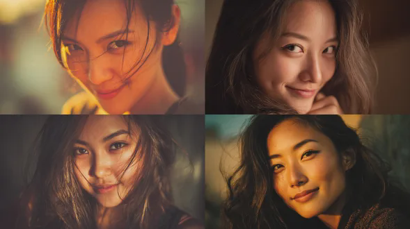 一张真实摄影风格的漂亮亚洲少女人像照片，得意表情，半边坏笑，微微抬下巴，眼神俏皮，暖色调调色，柔和逆光轮廓光，85mm镜头质感，高分辨率，浅景深。