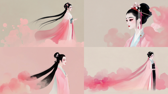 chinese huangmei opera ，inspired by shin saimdang, beautiful digital illustration, pink smoke, inspired by wang meng, pinterest wallpaper, 0 0 0 bc, lovely languid princess, ethereal rainbows, the non-binary deity of spring, clouds of vivid horse-hair wigs, hua cheng, luthien, she