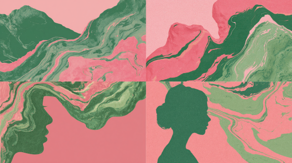 用图一的风格，图二的轮廓来生成，paper marbling, 1960s illustration, pink and green colour palette, ffffound, dreamy aesthetic, sam leach, detail shot, igneous rock, by edward p. beard jr. , tumblr aesthetic, camouflage made of love, ( ( extreme detail ) ), full color catalog print, folded, lizzo, silkscreen, 7 0 - s