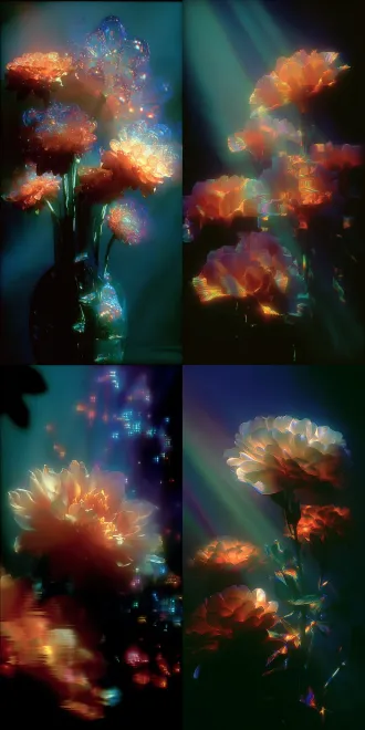 funeral flowers that absorb the memories of deceased, petals displaying final thoughts, tessellated patterns, hyperdetailed, octane render, by james jean,by keiichi tanaami, by guy harvey,4k,8k,uhd,