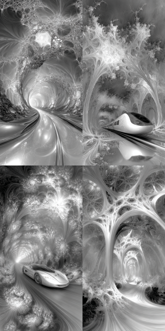 a lightspeed train blurs through a porous biomechanical tunnel of infinite recursive geometry, motion blur, intense spotlighting.