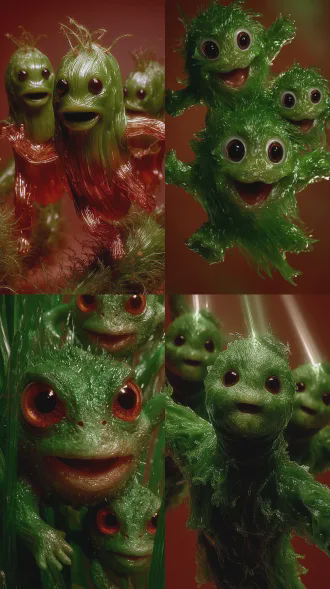 3d,with beams of light targeting the germs. the germs are depicted running away in fear. humanized skin bacteria have a friendly and friendly appearance, with a slightly elliptical shape and skin like texture on the surface. bacteria have small limbs, and the overall style is fantastical and cute,grass green scene