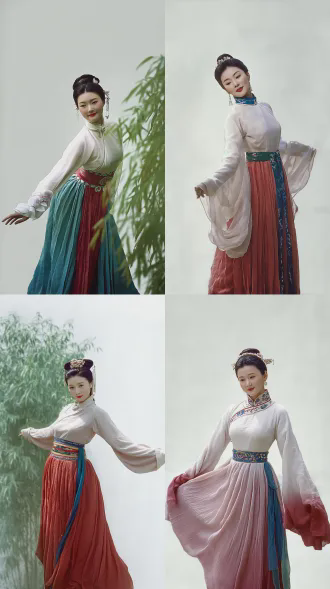 a elegant classical chinese beauty from 1980s costume drama, willow-leaf eyebrows and almond-shaped eyes, vermilion dot lips and pearl hair ornaments, porcelain-like delicate skin texture, wearing traditional hanfu with soft flowing sleeves, standing gracefully in traditional chinese garden architecture, red palace walls and emerald bamboo in background, lattice windows creating layered depth, studio high-key lighting with soft diffusion, agfa color film aesthetic, gentle and ethereal atmosphere, hazy dreamlike quality, retro tv drama visual style, 1980s chinese television cinematography, oriental classical composition with chinese frame aesthetics, subjects separated from background with rich layers, soft focus and romantic mist, warm color temperature, dignified and jade-like elegant temperament, cinematic depth of field, storytelling atmosphere of classical film