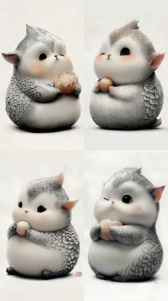 curled up lying on side on a paper surface, eyes closed as if asleep, one eye slightly peeking open, clutching a half-eaten mooncake in both paws, crumbs on cheek, pretending to sleep while secretly eating, ink wash style, rice paper background