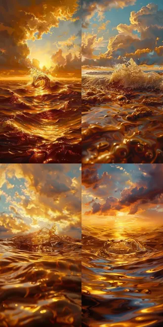 秋天大海背景，三分法构图，海景，写实风，蓝黄暖冷色调搭配，长焦镜头，逆光，平静海面，舒缓。