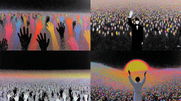 1000个 body without a head. raising both hands.