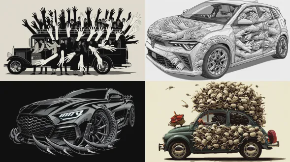 一辆车，上半部分是1000只手组成，下半部分是1000只脚组成的