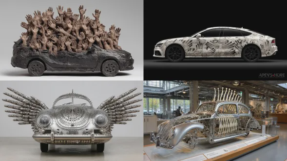 一辆车，上半部分是1000只手组成，下半部分是1000只脚组成的