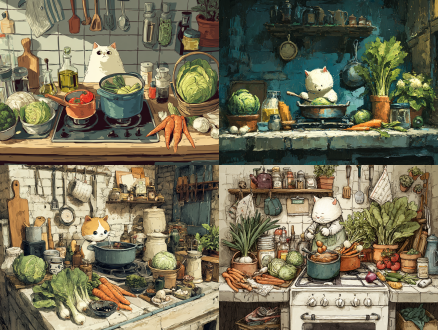 一只小猫在厨房炒菜