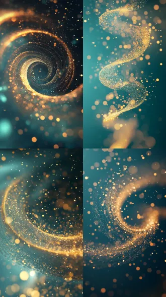 流动的粒子漩涡，卷曲回旋的流体粒子光带，大量细碎发光微粒飘散飞溅，螺旋扭转的抽象粒子形态，现代科技抽象艺术，极简手机壁纸，c4d 三维渲染，超写实粒子特效，柔和干净的马卡龙渐变质感，清透青 turquoise 背景，粒子主体暖金黄渐变，边缘晕染浅黄绿，色彩柔和通透，粒子疏密变化，边缘散落细碎颗粒粉尘，螺旋层叠曲线结构，粒子带微弱柔光，纯色背景衬托主体，粒子飘散溶解效果，竖版构图，螺旋曲线占据画面主体，动态回旋引导视觉，中心留出负空间，柔和自发光，粒子自身漫反射柔光，无硬阴影，过渡顺滑，高光柔和，低对比度，干净通透，微小发光沙粒粒子材质，细腻粉尘颗粒，半透明柔光质感，轻盈悬浮，细腻颗粒噪点，8k，超高清，极致细节，octane 渲染，景深，柔和色彩