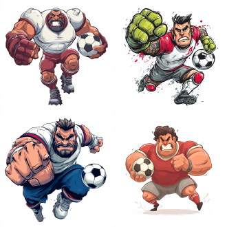 格斗足球人物角色，卡通风格，对比强烈，背景空白