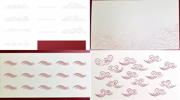 平矢量线稿，纯白背景，纯黑均匀细实线，保留原图布局精细度，重绘水纹波浪纹，极简风格，矢量图形，无渐变无杂色，规整线条，整洁清晰，精准复刻结构。