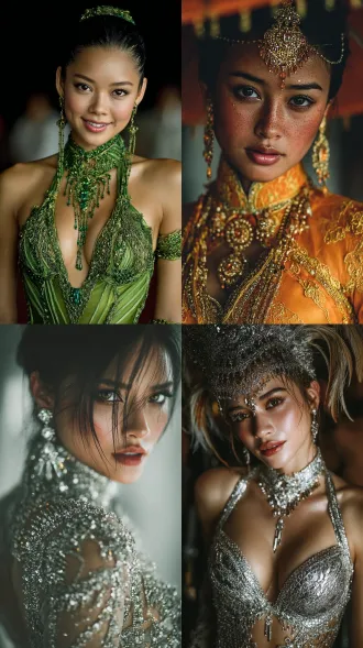 时尚摄影，真人写真，美丽的泰国女子，身材窈窕，精致的泰妆，泰国芭提雅表演者