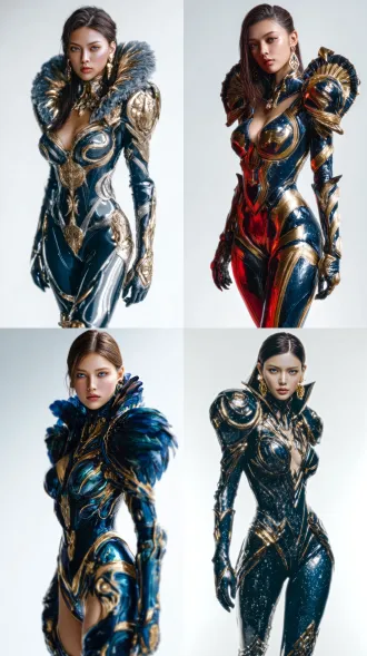 时尚摄影，真人写真，victoria’s secret angel on the show 2080，全景，全身，美籍模特面孔，电影级人物化妆，欧美妆，戏剧感，电影级灯光设计，伦勃朗光，干净的背景趋势，精致感 、胶片质感，锐利焦点，先锋艺术，超现实，8k smooth，杰作。
