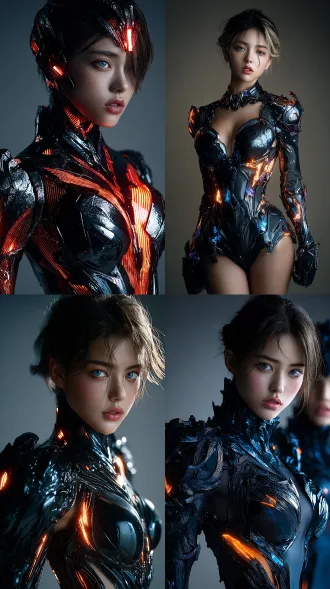 时尚摄影，真人写真，victoria’s secret angel on the show 2080，全景，全身，美籍模特面孔，电影级人物化妆，欧美妆，戏剧感，电影级灯光设计，伦勃朗光，干净的背景趋势，精致感 、胶片质感，锐利焦点，先锋艺术，超现实，8k smooth，杰作。