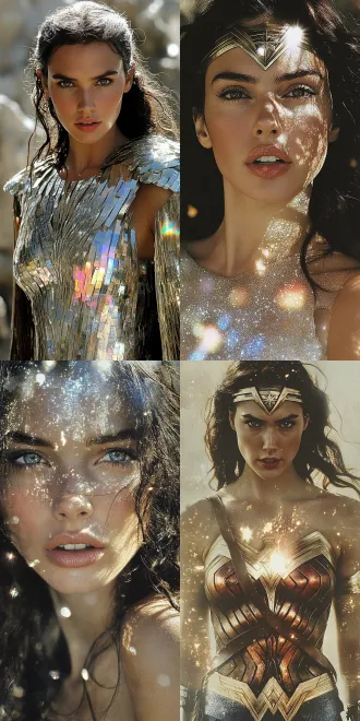 wonder woman, wearing a shining cape.