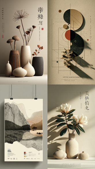 生活美学展海报，高端极简风格，西式美学，极致艺术表现力，家具元素融合，手绘风格，浅色调，柔和光影，留白构图，精致线条，抽象几何，北欧风，优雅质感，中性色系，细腻纹理，平面设计感，冷静氛围，创意布局，极简主义，艺术海报，高级感