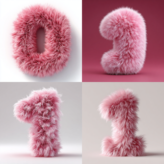 cute pink number 1 as fur shape , short hair , white background , concept playlist style ,3d illusion , digital manipulation , creative commons attribute , maroon color , poet core , storybook style