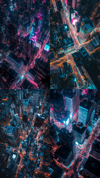 城市夜空场景俯视