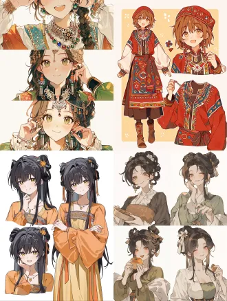 东方古装可爱俏皮有灵气美女，居中构图，动漫风，朴素服饰，柔光，特写镜头，暖色调，微笑，灵动。