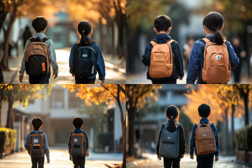 学校，上学，小孩，目送视角，俩小孩，广角，中国人，背景