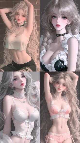 一个美丽的女孩，看着远方，手捋着头发