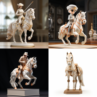 经典popmart labubu马术造型人偶在收藏盒内，精确雕刻，关节可动，高清渲染，摄影棚光，面部与配件对焦，凸显俏皮，优质质感。