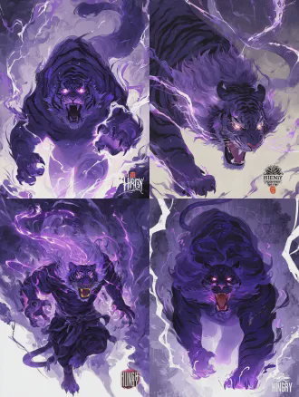 【正向提示词】 masterpiece, best quality, 8k, ultra-detailed, chinese fantasy picture book style, character design sheet, full body shot, full body standing pose, delicate picture book brush strokes, flat color combined with thin coating texture, soft layered light and shadow, rice paper texture background, printable high-definition picture book quality, main subject: a huge and strong male thunder tiger, the overlord of the mountain forest, pure quadruped beast form, the whole body is covered with thick deep purple-black fur, the tip of the fur has an imperial purple gradient, the fur is covered with staggered old and new scars, the mark of countless battles, the forehead has a dark purple lightning totem pattern, the fluffy mane on the shoulders and neck is blown up, full of strength, open mouth roaring, showing sharp fangs, fierce and violent eyes, vertical pupils glowing with bright purple lightning, thick and powerful limbs, sharp claws, surrounded by fine white forked lightning, the lightning effect fits the picture book style, not obtrusive, the overall tone is calm and full of tension, dark purple is the main color, bright purple and white lightning are the finishing touches, the brush strokes are clean and sharp, both wild power and the soft texture of the picture book, in line with the atmosphere of fantasy fable short film, clean light beige background, no redundant debris, highlight the main body of the character 【负面提示词】 lowres, bad anatomy, text, error, cropped, worst quality, low quality, normal quality, jpeg artifacts, signature, watermark, username, blurry, ugly, deformed, noisy, disfigured, extra limbs, fused limbs, inconsistent colors, messy fur, humanoid body, two legs, anthropomorphic, flat lighting, overexposed, photorealistic, 3d render, redundant elements