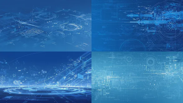 高大上的封面图，抽象元素为主，突出研发元素。蓝色调为主。主体内容是航空软件devops能力体系，可以有蓝色科技未来的感觉