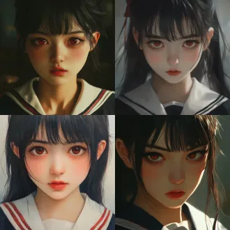 眼眶微红、紧抿嘴唇的日本校服女孩近景特写