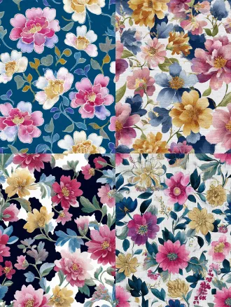 seamless repeating jacobean embroidery floral pattern, deep navy blue background, vintage hand stitched peony and scrolling curvy vine botanical motifs, muted dusty pink, off white cream, warm ochre gold, soft slate grey low saturation color palette, realistic embroidery thread texture, fine detailed cross stitch grain, classic traditional home textile wallpaper style, flat 2d design, no perspective, no extra shadow