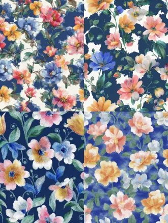 seamless repeating jacobean embroidery floral pattern, deep navy blue background, vintage hand stitched peony and scrolling curvy vine botanical motifs, muted dusty pink, off white cream, warm ochre gold, soft slate grey low saturation color palette, realistic embroidery thread texture, fine detailed cross stitch grain, classic traditional home textile wallpaper style, flat 2d design, no perspective, no extra shadow
