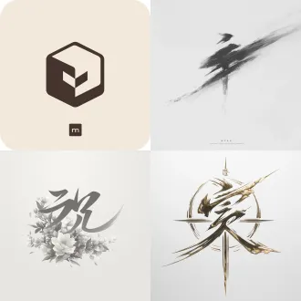 minimalist wordmark logo, custom sans-serif typography, chinese characters "半卷", modern type design, for photography studio, lettermark, monochromatic, luxury, clean and simple