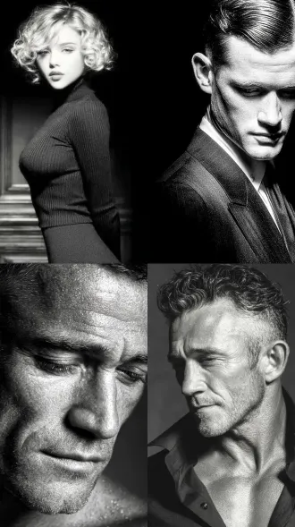 大师风格，黑白胶片，暗调背景，柔和侧光，高对比度，细腻颗粒，忧郁眼神，中性色调，经典构图，深沉氛围，自然光影，低调奢华，人物特写，微妙阴影，怀旧质感，胶片噪点，情感传达，静谧场景，高光细节，深邃表情，艺术摄影，经典黑白，50mm镜头，低饱和度，高锐度，柔焦效果，胶片颗粒，暗角效果，情绪张力。