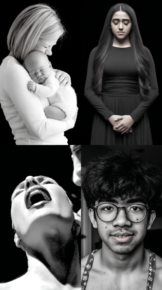 你躺在我的臂弯里，大师风格，黑白胶片，暗调背景，柔和侧光，高对比度，中性色调，经典构图，深沉氛围，自然光影，人物特写，微妙阴影，胶片噪点，情感传达，静谧场景，高光细节，深邃表情，艺术摄影，低饱和度，高锐度，柔焦效果，胶片颗粒，暗角效果，情绪张力。