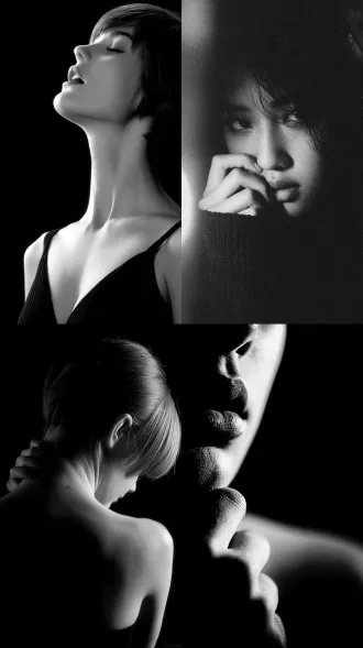 掐，手，女人，脖子，大师风格，黑白胶片，暗调背景，柔和侧光，高对比度，中性色调，经典构图，深沉氛围，自然光影，人物特写，微妙阴影，胶片噪点，情感传达，静谧场景，高光细节，深邃表情，艺术摄影，高锐度，暗角效果，情绪张力。