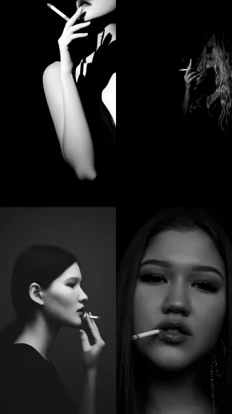 女人，香烟，钞票，大师风格，黑白胶片，暗调背景，柔和侧光，高对比度，中性色调，经典构图，深沉氛围，自然光影，人物特写，微妙阴影，胶片噪点，情感传达，静谧场景，高光细节，深邃表情，艺术摄影，高锐度，暗角效果，情绪张力。